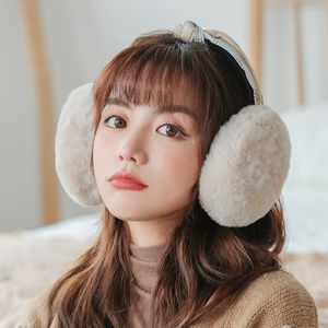 Berets Soft Plush Ear Warmer Winter Warm Earmuffs For Women Lattice Folded Hair Band Earflap Outdoor Cold Protection Ear-muff Cover