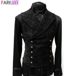 Mens Suits Blazers Double Breasted Gothic Steampunk Velvet Vest Stand Collar Medieval Victorian Black Waistcoat Men Stage Cosplay Prom Costume 221123