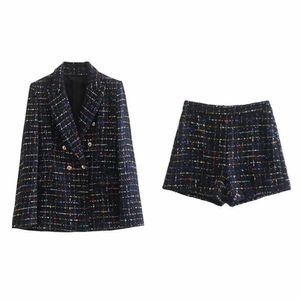 Zweiteiliges Kleid TRAF WOMEN Winter-Zweireiher, Tweed-Textur, karierter Anzug, Jacke, Büro, Retro, weiblich, schicker Blazer, zweiteilig 8741269 221122