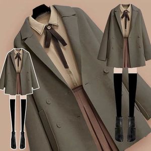 Duas de duas peças enversível blusa de jaqueta de três peças Salia curta Plus Tamanho Mulheres Streetwear Autumn Winter Suit Feminino Redução de idade Double Side 221122