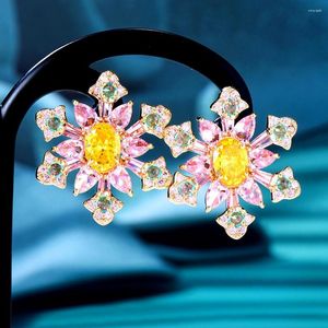 Brincos dangle Missvikki Luxo Flor de cristal rosa para mulheres Festa de casamento diariamente Acessórios de jóias da moda