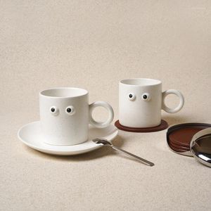 Muggar kreativa söta ögon mugg handgjorda keramiska kaffe te vatten mjölk koppar tallrik kök kontor dricksvaror nordisk heminredning rolig gåva
