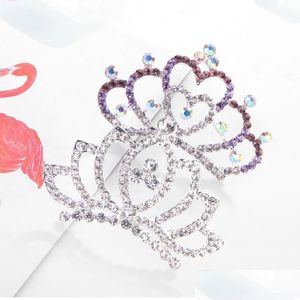 Tiaras Colorf Crown Tiara Comb Crystal Diamond Flower Girl Princess Hair Head Wear Birthday Gift Fashion Jewelry Drop Delivery Hairje Dhywu