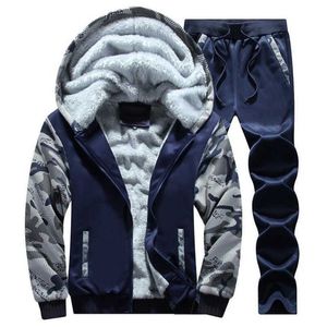 Survêtement pour hommes mode hiver hommes chaud polaire survêtements 2 pièces à capuche pantalon ensemble marque épaissir vêtements grande taille 4XL X0610