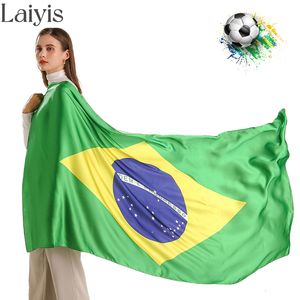 Halsdukar Fashion Brasilien Flagg Tryck sjalar Fotbollsfan Dekorera Silk Scarf and Wrap Lady Hijab Neckerchief Foulard 221122