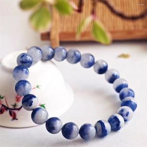 Brin 9 mm Natural Blue Dumortierite Quartz Stretch Crystal Round Beads Bracelets For Women Men Bracelet Rutilated