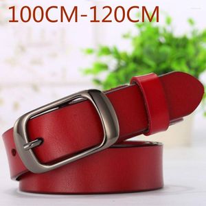 Belts 100-120cm Women Genuine Leather Belt Pure Color Black Brown Wine Red Top Quality Jeans Casual All Match Pin Buckle