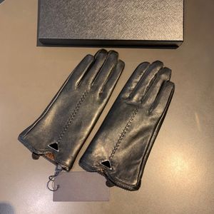 Triangel Metal Designer Handskar Kvinnor Leather Mantens handskar Plush Foder Warm SheepSkin Glove Touch Screen Gloves