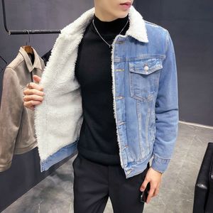 Männer Jacken Winter Mode Fleece Dicke Reine Farbe Casual Denim Jacke Männlich Baumwolle Schlank Vintage Männer Mäntel 221122