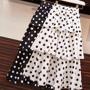 Skirts Vintage Dot Cake Skirt Female Summer Large Size Elastic High Waist A line For Women Clothing JP60
