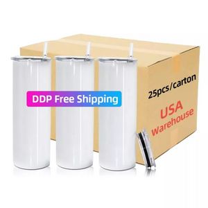 USA Warehouse 20 Oz Sublimation فارغ مستقيم مستقيم من الفولاذ المقاوم للصدأ مع القش wly935