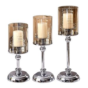 Romantic Glass Candlestick Vintage Silver Candle Holders Home Ornaments Wedding Festival Decoration Supplies