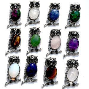 Oval Natural Stone Owl Pendant Ornaments Crystal Minerals Reiki Healing Rose Quartz Gifts Home Decor Necklace Jewelry Making Art Craft