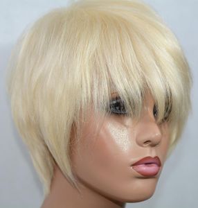 Vancehair Blondynka pełna maszyna ludzka peruki włosy Krótkie ludzkie włosy pixie krojone warstwowe bob perugi7686959