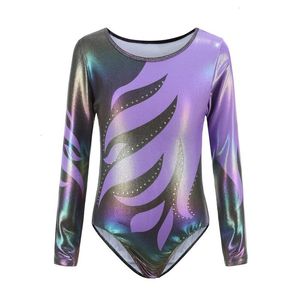 Gym Clothing Children Girls Diamante Long Sleeve Ballet Practice Dance Wear Gymnastics High Quality Body Suits Clohes 221122