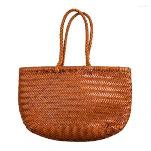Evening Bags Retro Ins European And American Leather Imported Regenerated Cowhide Hand-knitted Handbag Vegetable Basket Shoulder Bag
