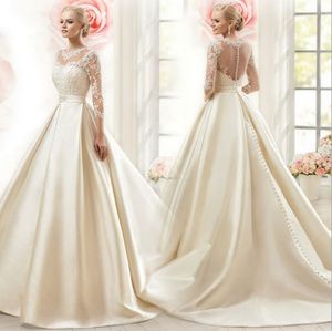 アフリカンドバイエレガントな長袖A Line Wedding Dresses Sheer Crew Neck Lace Aptiques Bestiosed de Novia Bridal Gowns Plus Size