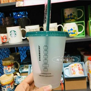 スターバックス16オンス/473mlプラスチックタンブラー再利用可能なクリアドリンクフラットボトムカップ柱形状蓋