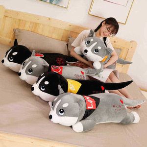 1Pc 95Cm Cute Lying Plush Stuffed Large Husky Dog Animal Toy Dolls Plush Pillow Cushion Baby Kids Birthday Gifts Home Decoration J220729