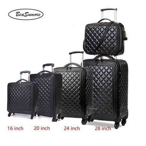 Beasumore Retro Pu Leather Rolling Luggage Set Spinner Inch Donne Valigia ad alta capacità Ruote Uomo Cabin Trolley J220707