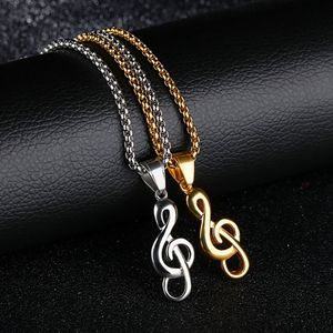 Hiphop Musical Note Colar Pingente de aço inoxidável 18K colares de símbolos de música de ouro 18k para homens jóias finas de moda