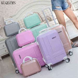 Klqdzms British Style Cale Rolling Bagage z torebką Kobiety Trolley Travel Suitcase Cosmetic Bag Wheels J220707