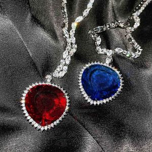 Jade niebieski czerwony TITANIC serce oceanu naszyjniki dla kobiet romantyczny kryształowy łańcuszek wisiorek walentynki biżuteria prezent 221124