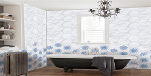 Adesivi per pavimenti in 3D Blu in porcellana bianca in marmo Adesivo a parete impermeabile per bagno da sfondo autoadesivo autoadesivo 66699204