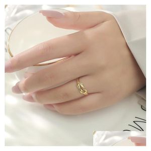 Anelli a fascia Double Twist Knot Knuckle Ring Minimalista Gold Sier Colore Metallo Aperto Gioielli di moda regolabili per le donne Valentine Drop D Dh9J2