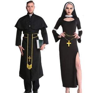 Kostium motywu dorosły Halloween Jezus Kapłan szata dziewica Mary nun czarna seksowna katolicka cosplay odzież sukienka chusta na krawędzi 221124