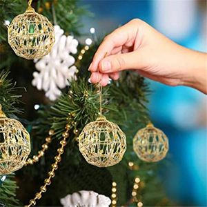 Decorações de Natal 6pcs Round Hollow Out Golden Tree Decor Ball Home Wedding Party Ornament Holidays Year 221123