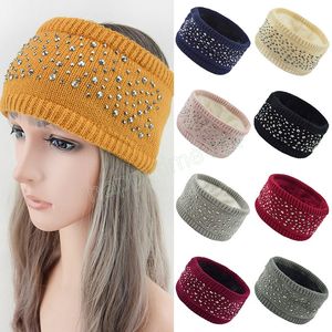 Rhinestones Wide Knitting Woolen Headband Winter Warm Women Thicken Turban Hair Accessories Girl Hair Band Headwraps Ear Warmer
