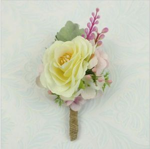 Dekorativa blommor 10st/Lot European Style Handgjord siden Rose Boutonniere Groomsman Artikel Wedding Party