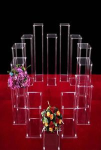 Wazony przezroczyste akrylowe podłogowe stojak kwiatowy z lustrzaną podstawą kolumny ślub geometryczna centralna dekoracja domowa 254L2258918