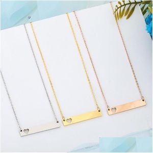 Hänge Halsband Love Heart Halsband Mode Guld Solid Blank Bar Hänge Rostfritt stål Halsband För köpare Egen gravyr Smycken Dhpvf