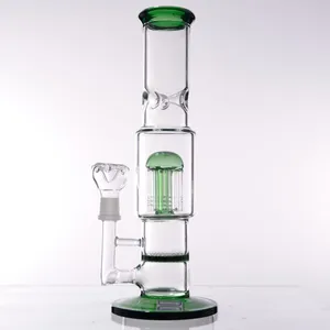 Green Glass Water Bong 12 Inch Arm Tree Perc Oil Dab Rigs Honeycomb Heady Smoking Pipes with Bowl