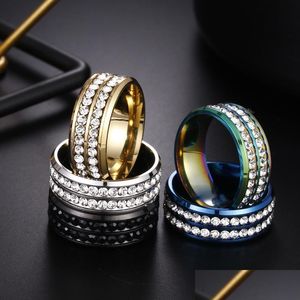 Ringas de banda duas linhas de linhas de cristal anel de aço inoxidável anéis de diamante de noivado casamento para homens homens moda judeu 080462 entrega de gota j dh3ty