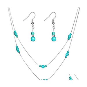 Hänge halsband varumärke vintage turkosa smycken uppsättningar blå halsband örhänge ring set kvinnor droppleverans halsband hängsmycken dhxki