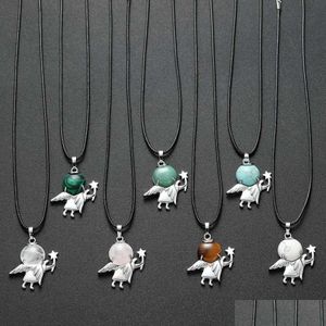 Pendant Necklaces 12Pcs Natural Stone Fairy Spirit Pendant Necklace Trends Dancer Angel Angle Wings Crystal Pendants Jewelry Dhgarden Dhgxi