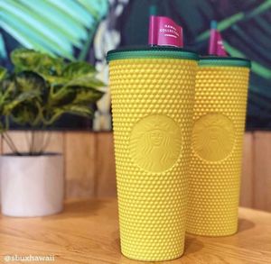 Starbucks Hawaii Gelber Durian-Strohbecher Becher 710 ml Meerjungfrau-Kaffeetasse aus Kunststoff mit kaltem Wasser Geschenk 1S7L