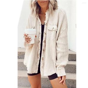 Women's Jackets Women's Outerwear Fashion Casual Lapel Pockets Corduroy Stitching Irregular Cardigan Shirts