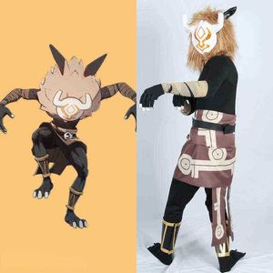 Genshin Impact hilichurl cosplay costume manlig plysch huvudkläder cos spel roll som spelar halloween skrämmande kostym tyg j220712 j220713