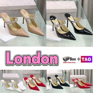 Dise￱ador London Dress Shoes Women Women High Heels Sandals Stiletto Heel Fiesta de bodas de lujo Slingbacks de tiras de cristal zapatos zapatillas de solarnada de toboganes Tobog￡n