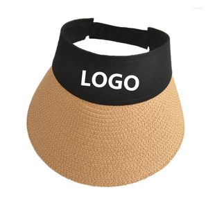Wide Brim Hats Custom Logo Print Picture Sun Hat For Women's Roll-up Straw Visor Fashion Foldable Large Beach Cap