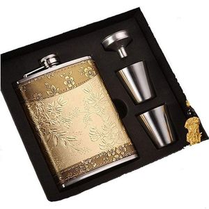 Flachmänner, 8 oz, Edelstahl-Flachmann-Set mit Trichter, 2 Weinbecher, Trauzeugen, luxuriöses Herren-Geschenkset, Wisky-Flasche für Alkohol, Lederflasche 221124