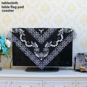 Table Cloth European Black Lace Beaded Embroidered Pendant Transparent Tablecloth Flag Pad El Home Decoration Coffee Mantel