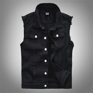 Erkek Yelekler Moda Sıradan Siyah Kapşonlu Kollu Denim Ceket Sokak Punk Tarzı Çok Boyut Seçenekleri M-6XL 221124