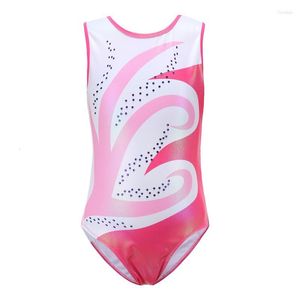 Scenkl￤der kommer barn Gl￤nsande ￤rml￶sa Rhinestone Pink Girgs Gymnastics Leotards