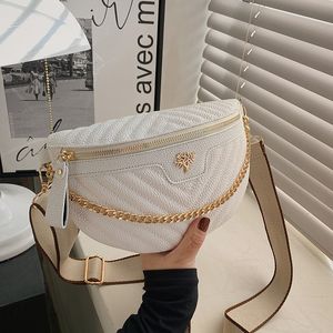 Waist Bags Luxury Tabby PU Leather Chain For Women Trendy V Stripe Fanny Pack Applique Wide Strap Crossbody Chest Bag 221124