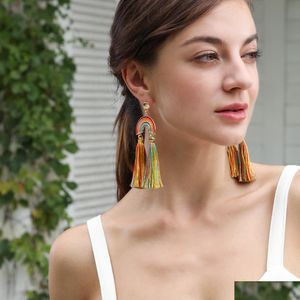 Dangle żyrandol Bohmia Rainbow frędzle Kolczyki Dangle Drop Stud Ears Pierścienie dla kobiet mody biżuterii